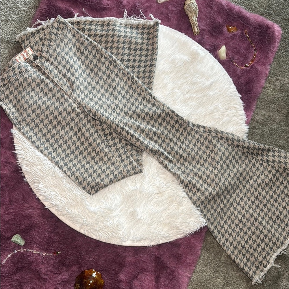 We The Free Houndstooth Patterned Bell Bottom Jeans